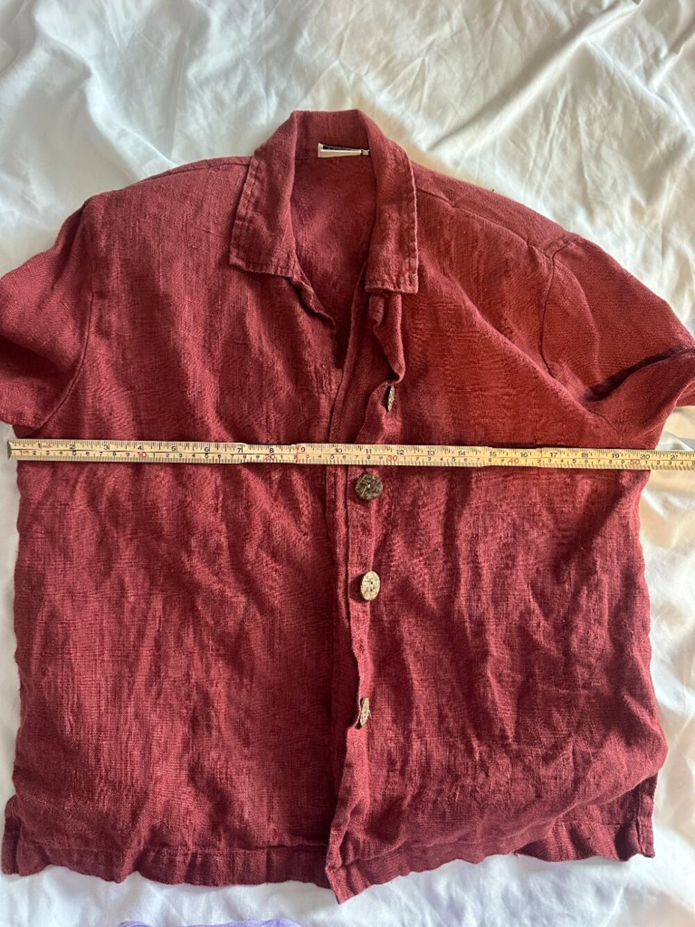 Vintage 90s Linen Shirt CLIO Petites Size PM Red Button Up Shirt Made in USA - Picture 8 of 8